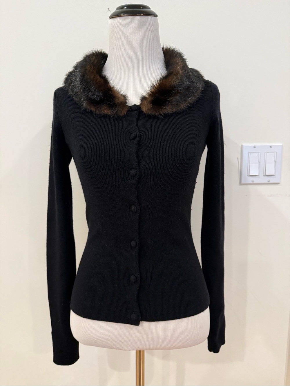 Urchin Black Knit Cardigan with Detachable Faux Fur Collar